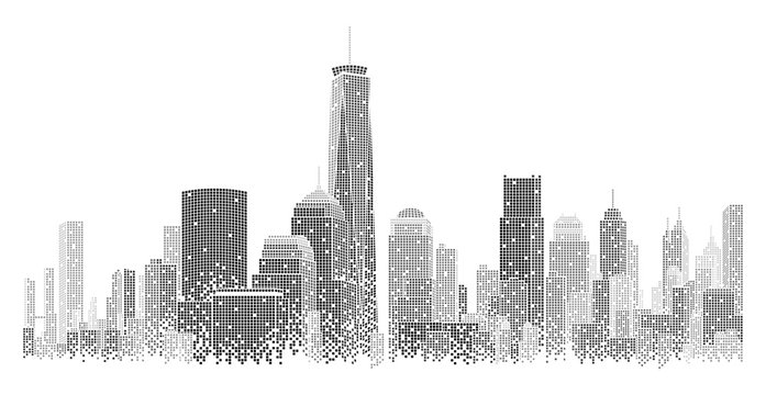 Digital building city Illustration at night, City scene on night time. City business . Vector cityscape. New York