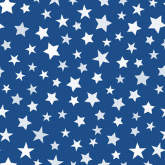 Seamless stars pattern on trendy blue color background