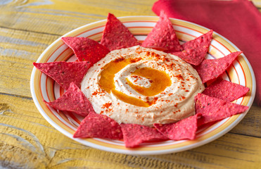 Hummus with tortilla chips