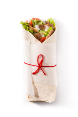 Doner kebab or shawarma sandwich isolated on white background. Top view