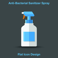 Anti-Bacterial Sanitizer Spray, Hand Sanitizer Dispenser, infection control concept. Sanitizer to prevent colds, virus, Coronavirus, flu. Spray bottle. Flat icon design