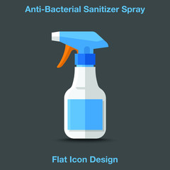 Anti-Bacterial Sanitizer Spray, Hand Sanitizer Dispenser, infection control concept. Sanitizer to prevent colds, virus, Coronavirus, flu. Spray bottle. Flat icon design