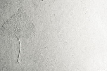 A leaf inside a homemade paper sheet. Copy space for natural ecological concept.