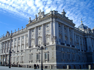 Fototapeta na wymiar Facade of the Royal Palace in Madrid, Spain. Beautiful famous tourist attraction.