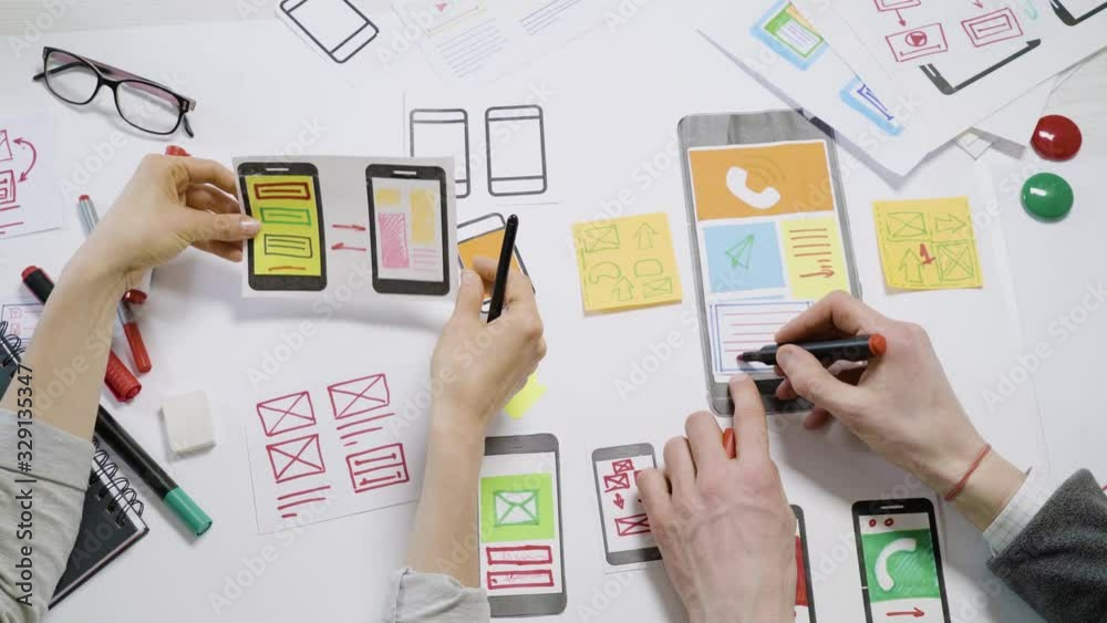Poster a team of ux creative designers web application development for mobile phones. engineering draw sket