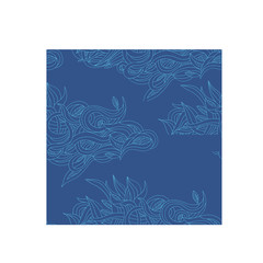 Blue green branch with leaves on the blue background seamless pattern