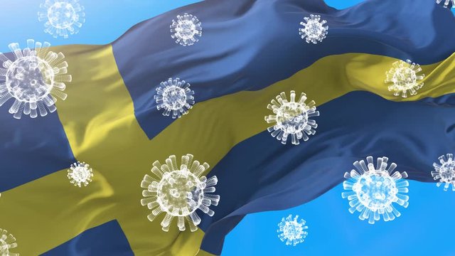 3D virus on Sweden flag - 4k background