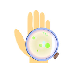 Germs on the hands. look through a magnifier. Bacteria. Virus