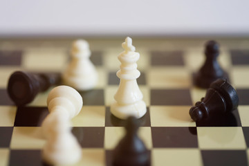 King piece chess in board game for compettition, checkmate in the chess board game training...