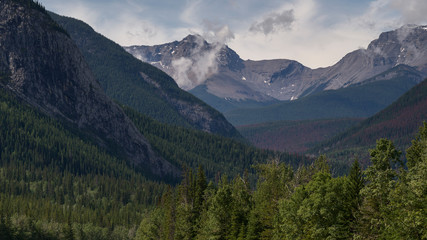 Scenic view of mountain range, Yellowhead Highway, Icefields Parkway, Jasper National Park, Alberta, Canada