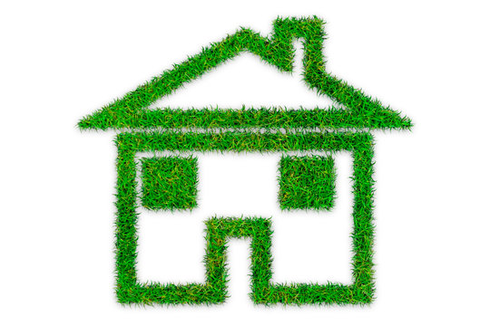 Símbolos de casa hechos de hierva verde.