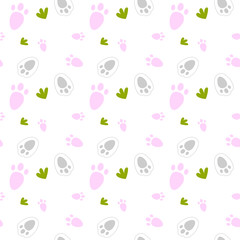 Footprints rabbit vector seamless pattern on white background Fun childish animal design element for decoration, wallpaper, print, paper, wrapping, web.