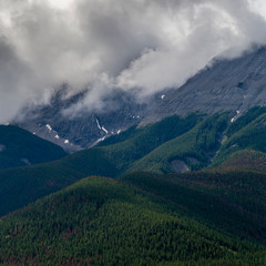 Scenic view of mountain range, Yellowhead Highway, Icefields Parkway, Jasper National Park, Alberta, Canada