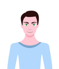 Portrait of a young man. Avatar of a beautiful smiling guy. Flat vector illustration.