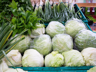 fresh organic green vegetables cabbage scallion