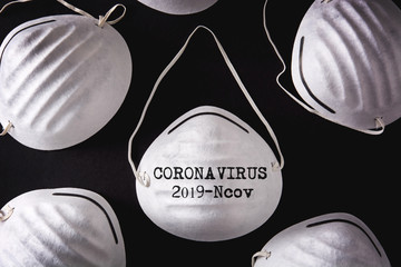 Medical face mask for coronavirus pattern on black background