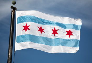 Chicago city flag downtown