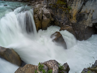 Scenic view of waterfall, Sunwapta Falls, Icefield Parkway, Alberta, Canada