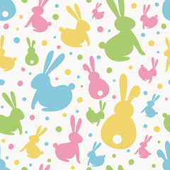 Easter texture with colourful bunnies. Seamless pattern. Vector