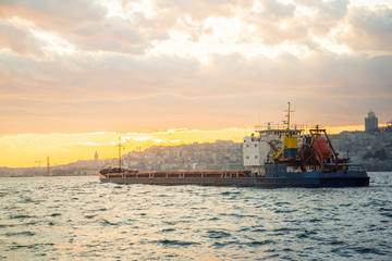 Big size freighter ship in Istanbul Bosporus