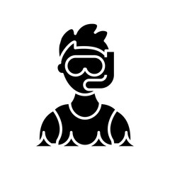 Underwater swimmer black icon, concept illustration, vector flat symbol, glyph sign.