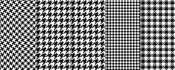 Houndstooth seamless pattern. Vector. Plaid tweed background. Geometric black white fabric with hound tooth. Vintage checkered texture. Abstract woven dogtooth print 80s. Vogue pixel illustration.