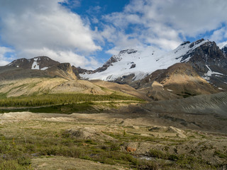 Fototapeta premium Landscape with mountain range in the background, Icefield Parkway, Alberta, Canada
