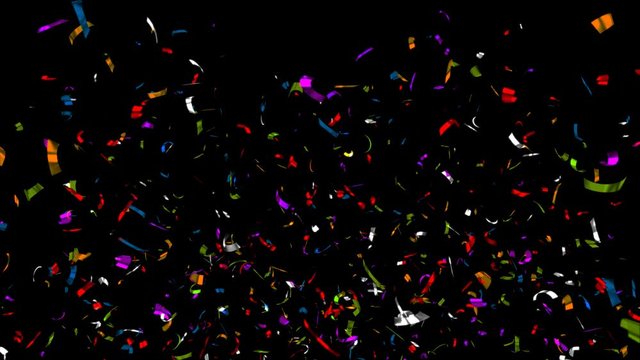 Confetti Explodes from Right . 3 in 1 - Gold , Multicolor and Silver Confetti Explosions - with Alpha Channel . 4K UltraHD