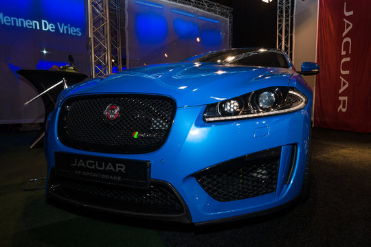 MAASTRICHT, NETHERLANDS - JANUARY 08, 2015: Mid-size luxury car Jaguar XF Sportbrake. International Exhibition InterClassics & Topmobiel 2015