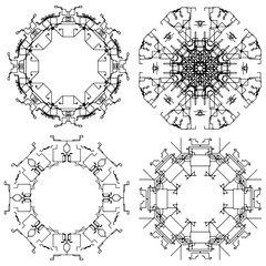  graphic mandala isolated on white background. The stylized elements of Gothic architecture. Sketch of tattoo.