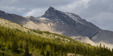Snowcapped mountain range, Icefield Parkway, Alberta, Canada