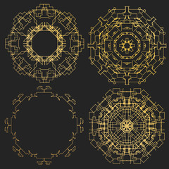 Ornament gold card with mandala. Geometric square element made in . Perfect cards for any other kind of design, birthday and other holiday, kaleidoscope, medallion, yoga, india, arabic