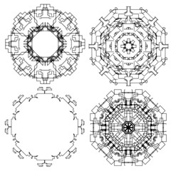 Vector  graphic mandala isolated on white background. The stylized elements of Gothic architecture. Sketch of tattoo.