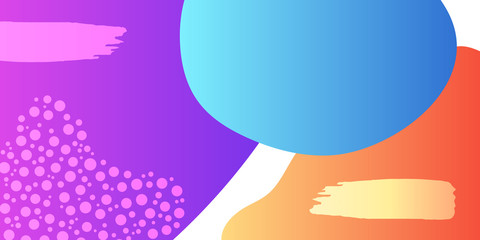 Blue, purple, orange, yellow, and white gradient abstract color background. Dynamic textured geometric element design with brush and dots decoration. Modern gradient light vector illustration.