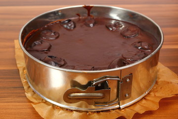 Chocolate Topped Sponge Cake with Prunes and Toffee Sauce