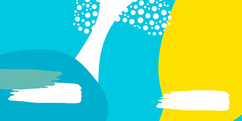 Naklejka premium Blue, yellow, and white abstract color background. Dynamic textured geometric element design with brush and dots decoration. Modern gradient light vector illustration for presentation design