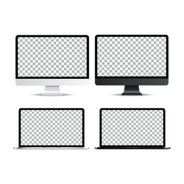 Realistic computer monitor isolated on white background. Vector mockup. Device in mockup style.