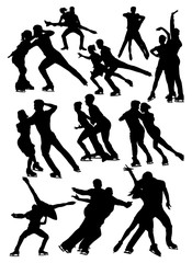  silhouettes of figure skating vector