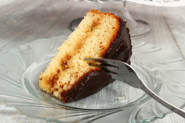 Chocolate Topped Sponge Cake with Prunes and Toffee Sauce