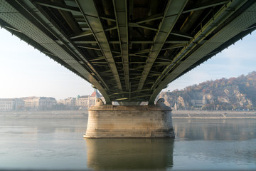 Under Liberty Bridge on Danube river in Budapest