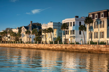 Charleston South Carolina row of old historic federal style houses on Battery Street  USA
