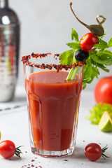 Bloody Mary cocktail. Alcoholic drink with vodka in a glass