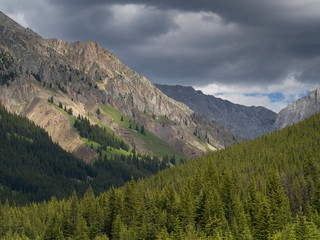 Scenic view of mountain range, Alberta, Canada