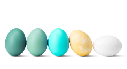 Set of handmade painted colorful easter eggs isolated on a white background with clipping path.