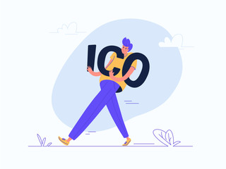 Obraz premium Young man carrying heavy ico letters