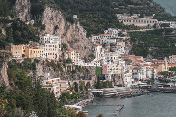 Amalfi cityscape on coast line of mediterranean sea, Italy