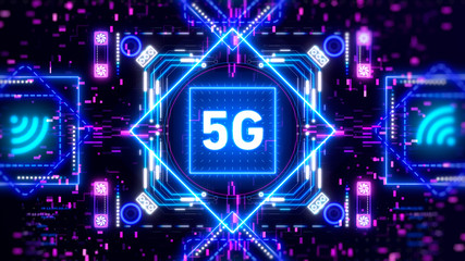 5G Network for mobile internet. Neon interface concept illustration.