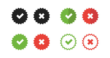 Check mark and cross mark isolated vector set icons