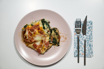 Lasagna and vegetables