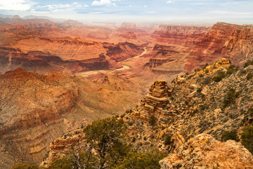 Grand Canyon scenic view from the Desert View Watchtower tourist stop in the South Rim of the Grand Canyon National Park